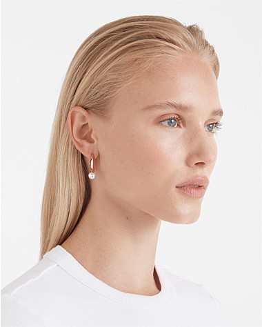 The Edge Pearl Huggie Hoop Earrings