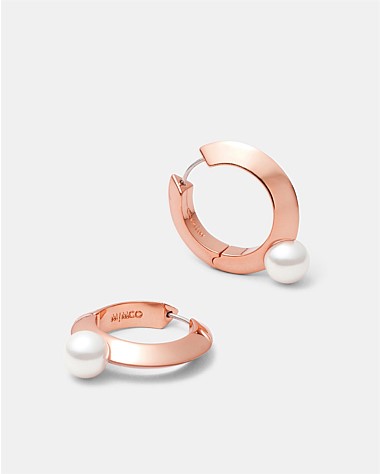 The Edge Pearl Huggie Hoop Earrings