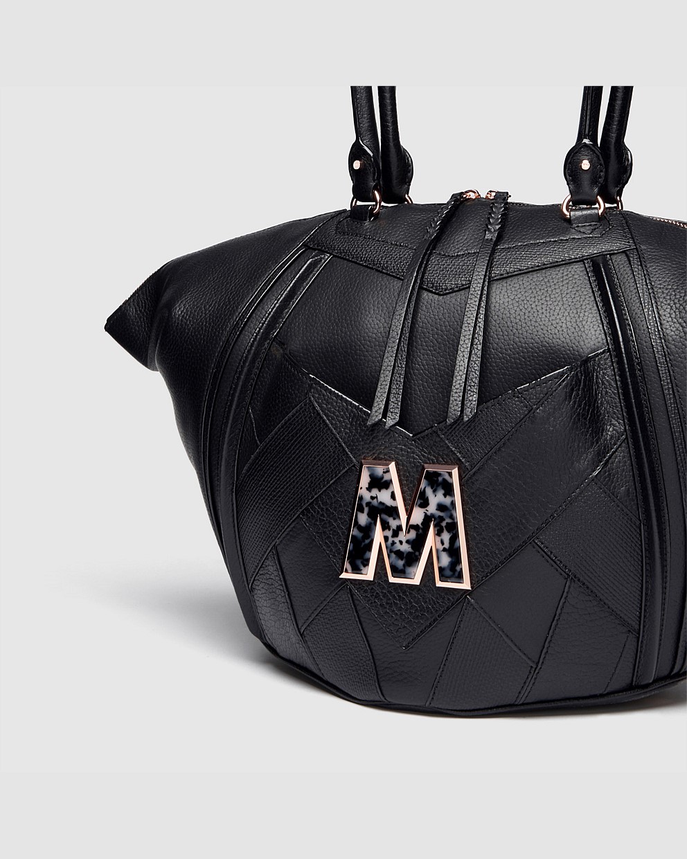 Black Rose Gold EMBLEM TOTE Shoulder Bags Mimco