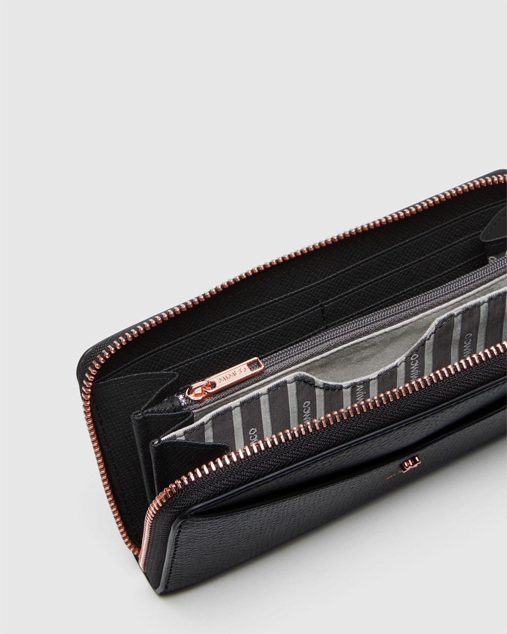 Black Rose Gold DVINE LARGE WALLET Wallets Mimco