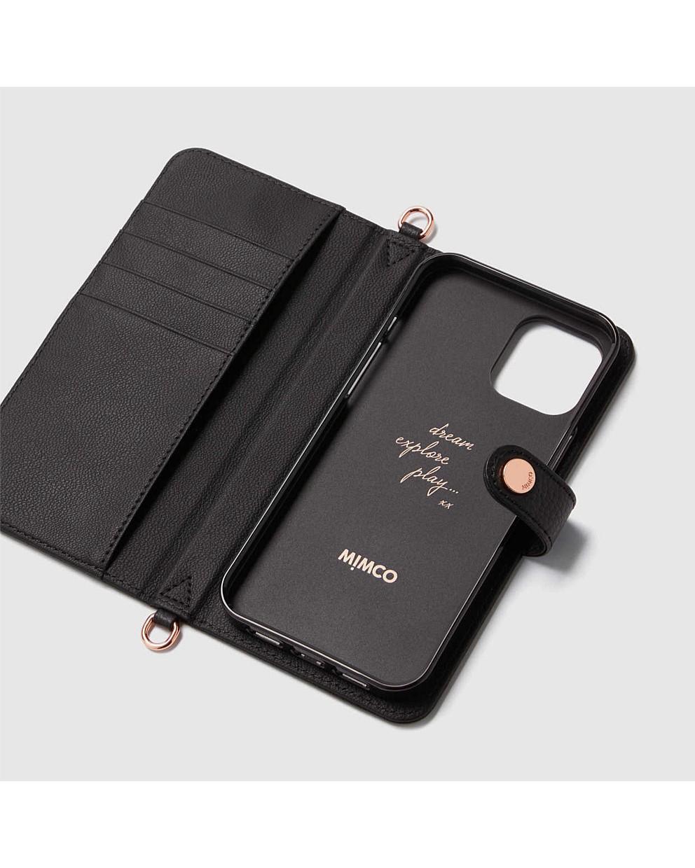 Black Rose Gold Classico Flip Case Cross Body Bag For Iphone 1212 Pro