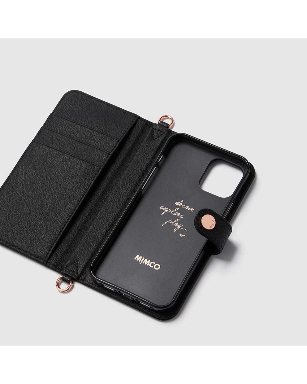 Black Rose Gold Classico Flip Case Cross Body Bag For Iphone 12 Pro Max