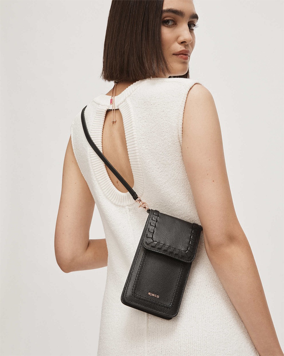 Black Rose Gold Piazza Tech Crossbody Bag Crossbody Bags Mimco